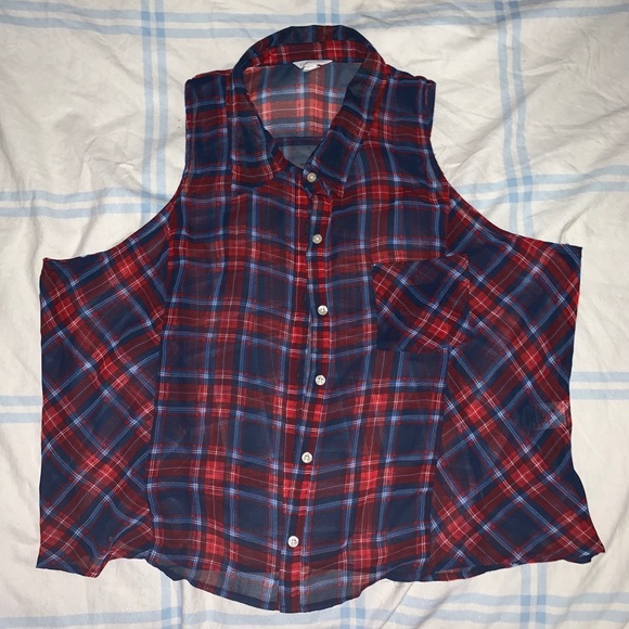 Sheer button-up flannel tank-top - Picture 2 of 4